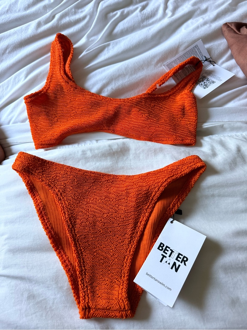 Better Tan Orange Textured Bikini Set